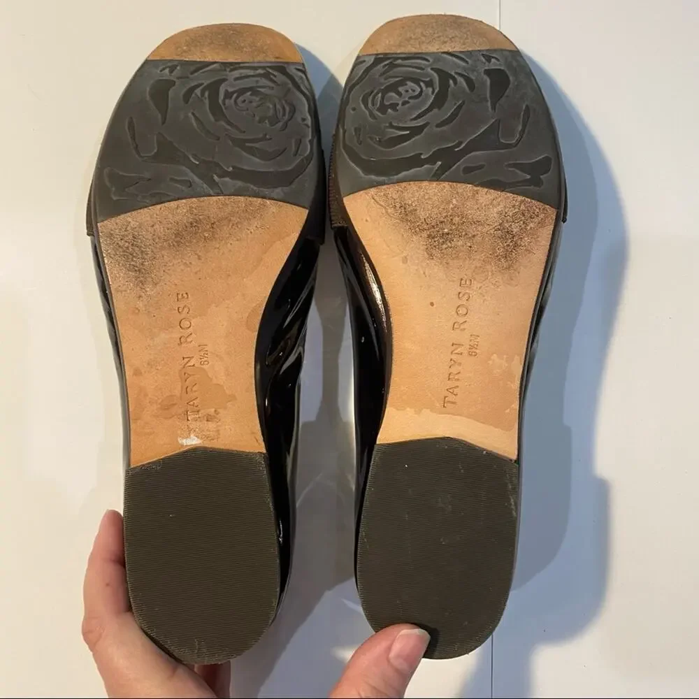 Taryn Rose Womens Low Heel Black Patent Leather Flat bling front Size 6.5